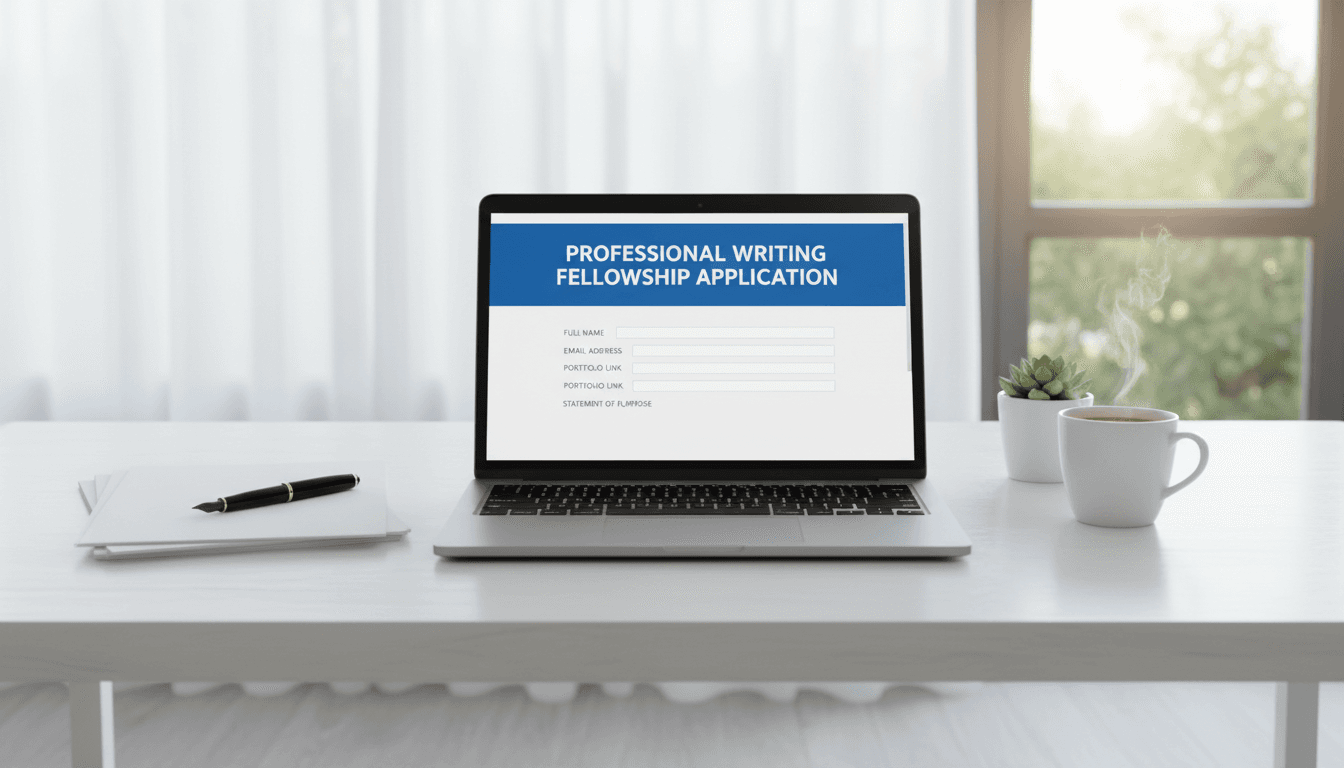 Personne écrivant une candidature sur un bureau avec un ordinateur portable