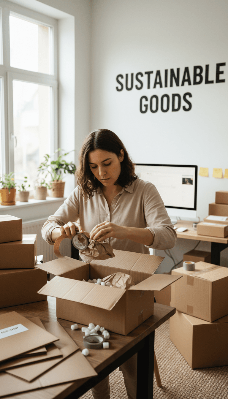Personne emballant des commandes avec du papier et des cartons à domicile