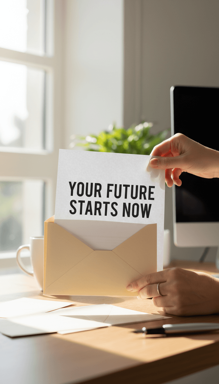 Insertion de papier dans une enveloppe sur un espace de travail lumineux